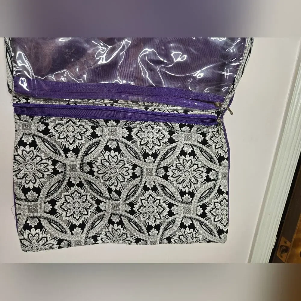 Travel Jewelry Organizer Black White & Purple w/ Multiple Zippered Compartments